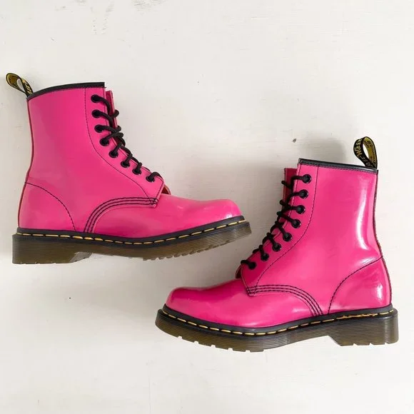 Dr. Martens Hot Pink 1460 Patent Leather Lace Up Combat Ankle Boot Womens Size 7 - Picture 9 of 12